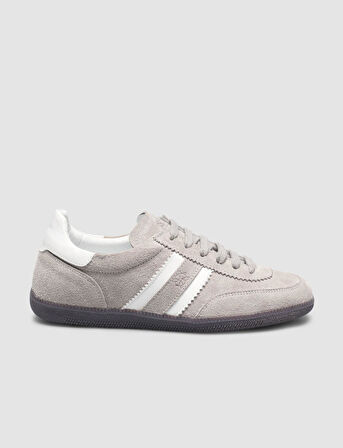 %100 Hakiki Deri Gri Bağcıklı Kadın Sneaker