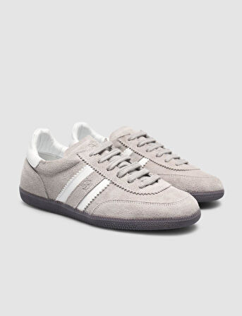 %100 Hakiki Deri Gri Bağcıklı Kadın Sneaker