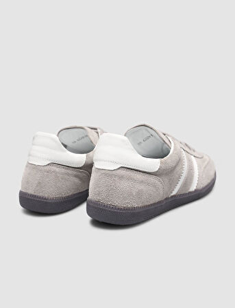 %100 Hakiki Deri Gri Bağcıklı Kadın Sneaker