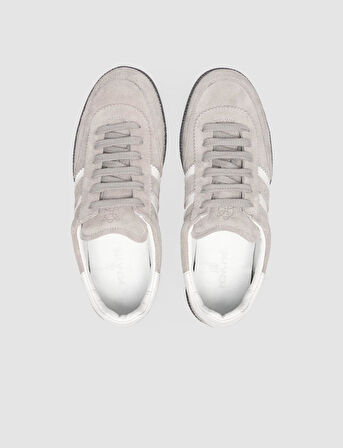 %100 Hakiki Deri Gri Bağcıklı Kadın Sneaker