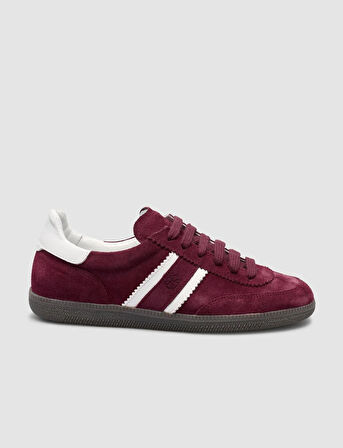 %100 Hakiki Deri Bordo Bağcıklı Kadın Sneaker