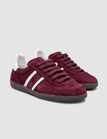 %100 Hakiki Deri Bordo Bağcıklı Kadın Sneaker