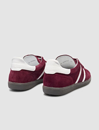 %100 Hakiki Deri Bordo Bağcıklı Kadın Sneaker