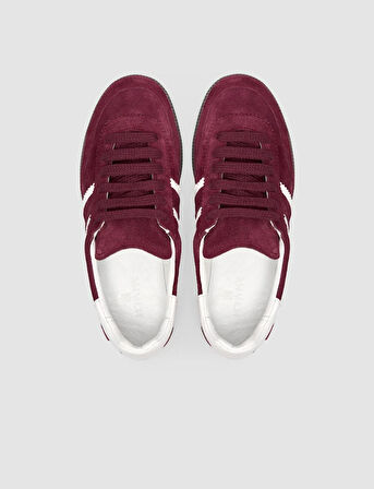 %100 Hakiki Deri Bordo Bağcıklı Kadın Sneaker