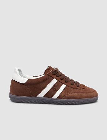 %100 Hakiki Deri Kahverengi Bağcıklı Kadın Sneaker