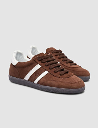 %100 Hakiki Deri Kahverengi Bağcıklı Kadın Sneaker