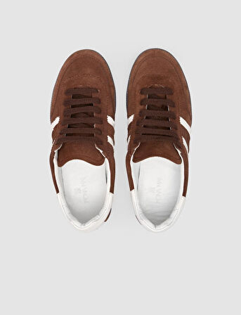 %100 Hakiki Deri Kahverengi Bağcıklı Kadın Sneaker