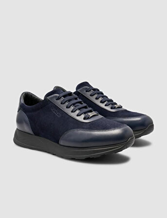 Cabani %100 Hakiki Deri Lacivert Erkek Süet Detaylı Spor Ayakkabı