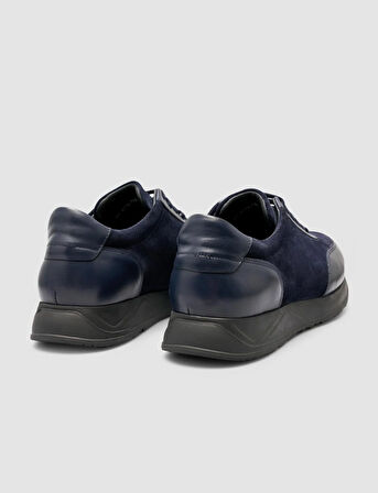 Cabani %100 Hakiki Deri Lacivert Erkek Süet Detaylı Spor Ayakkabı