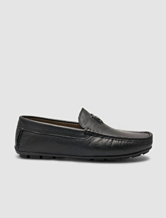 Cabani %100 Hakiki Deri Siyah Logo Detaylı Erkek Loafer Ayakkabı