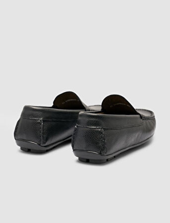 Cabani %100 Hakiki Deri Siyah Logo Detaylı Erkek Loafer Ayakkabı