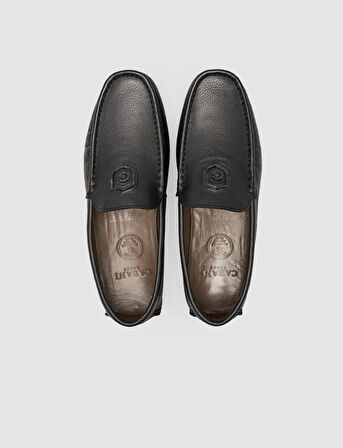 Cabani %100 Hakiki Deri Siyah Logo Detaylı Erkek Loafer Ayakkabı