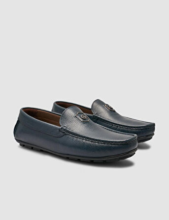 Cabani %100 Hakiki Deri Lacivert Logo Detaylı Erkek Loafer Ayakkabı