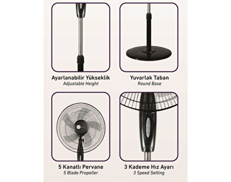 16'' Siyah Ayaklı Vantilatör