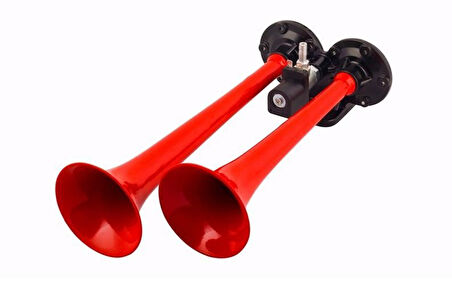 12V İKİLI DÜZ SES HAVALI KORNA KIRMIZI BORULU