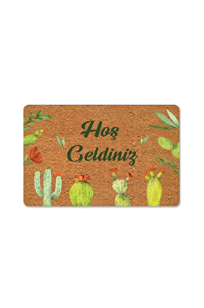 Renkli Kaktüsler Temalı Coco Görünümlü Dekoratif Kapı Önü ve Iç Mekan Paspası