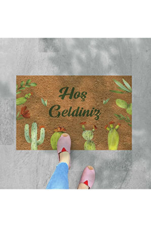 Renkli Kaktüsler Temalı Coco Görünümlü Dekoratif Kapı Önü ve Iç Mekan Paspası