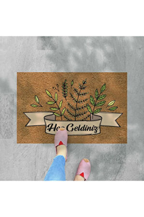 hoş geldiniz yazılır Temalı Coco Görünümlü Dekoratif Dış Kapı Önü ve Iç Mekan Paspası