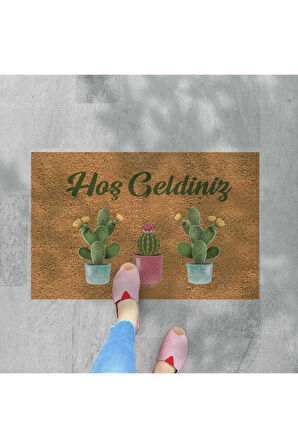 Kaktüsler Temalı Coco Görünümlü Dekoratif Kapı Önü ve Iç Mekan Paspası
