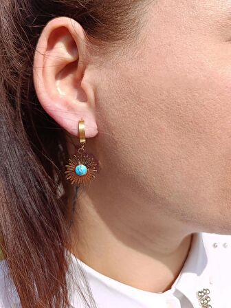 Luna Jewelry Kadın Güneş Model Turkuaz Taşlı 316 L Çelik Küpe