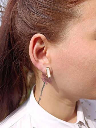 Luna Jewelry Kadın Gold Renk Sedefli Dikdörtgen Model 316 L Çelik Küpe