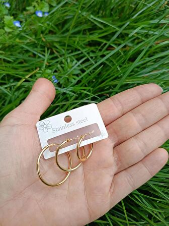 Luna Jewelry Kadın Zarif 316 L Çelik Altın Renkli 3'lü Halka Küpe Seti