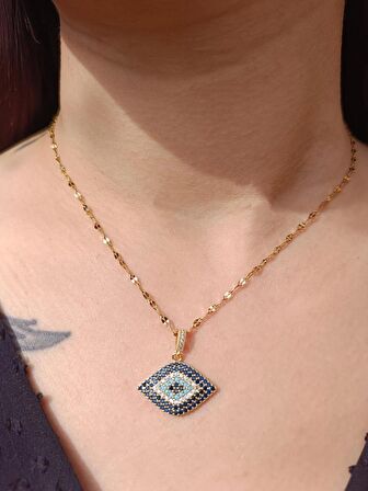 Luna Jewelry Kadın Nazar Bocuğu Model Zirkon Taşlı 316 L Çelik Kolye