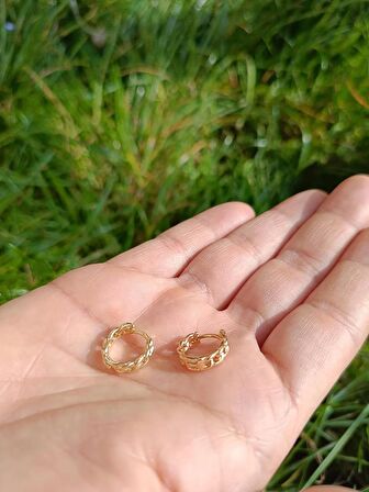 Luna Jewelry Kadın 316 L Çelik Minimal Gold Zincir Geçişli Halka Model Küpe