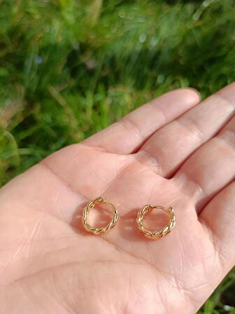 Luna Jewelry Kadın 316 L Çelik Minimal Gold Zincir Geçişli Halka Model Küpe
