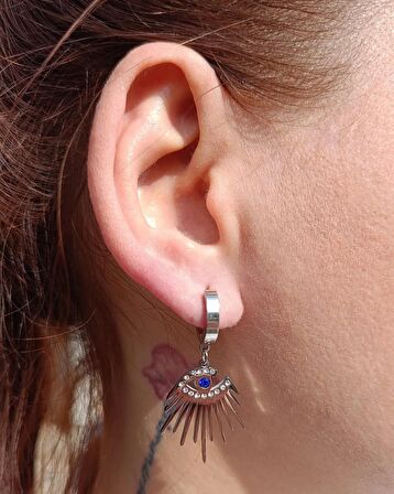 Luna Jewelry Kadın Gümüş Renk Güneşin Gözü Model Zirkon Taşlı 316 L Çelik Küpe