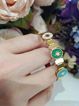 Luna Jewelry Kadın Gold Renk 316 L Çelik Kutup Yıldızı Detaylı Renk Atmaz Kelepçe Bilezik