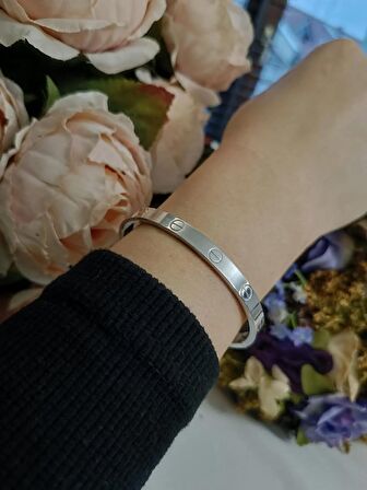 Luna Jewelry Kadın Gümüş Renk 316 L Çelik Modern Desenli Kelepçe Bilezik