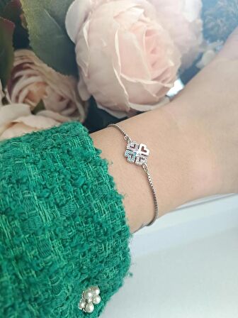 Luna Jewelry Kadın Gümüş Renkli Kalp Desenli Zirkon Taşlı Asansör Ayarlanabilir Renk Atmaz Çelik Bileklik