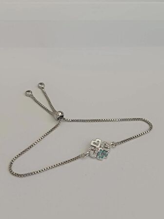 Luna Jewelry Kadın Gümüş Renkli Kalp Desenli Zirkon Taşlı Asansör Ayarlanabilir Renk Atmaz Çelik Bileklik