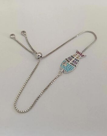 Luna Jewelry Kadın Gümüş Renkli Deniz Macerası Zirkon Taşlı Asansör Ayarlanabilir Renk Atmaz Çelik Bileklik