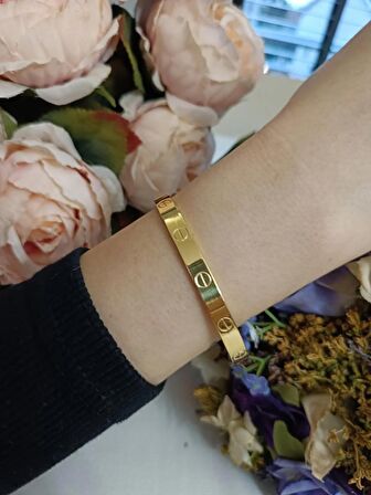 Luna Jewelry Kadın Gold Renk 316 L Çelik Modern Desenli Kelepçe Bilezik