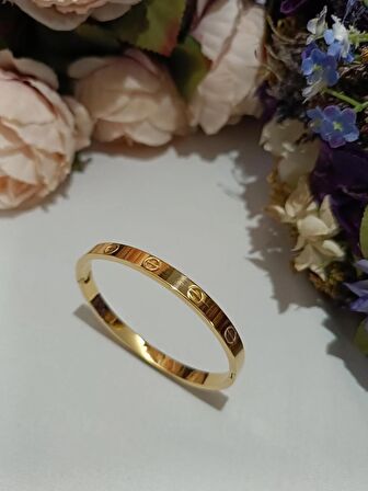 Luna Jewelry Kadın Gold Renk 316 L Çelik Modern Desenli Kelepçe Bilezik