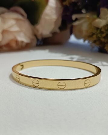 Luna Jewelry Kadın Gold Renk 316 L Çelik Modern Desenli Kelepçe Bilezik