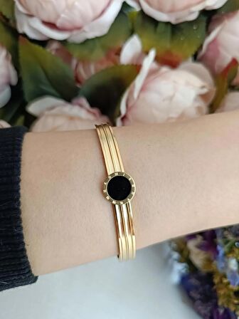 Luna Jewelry Kadın Gold Renk 316 L Çelik Zarif Modern Dokunuş Renk Atmaz Kelepçe Bilezik