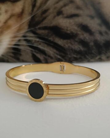 Luna Jewelry Kadın Gold Renk 316 L Çelik Zarif Modern Dokunuş Renk Atmaz Kelepçe Bilezik