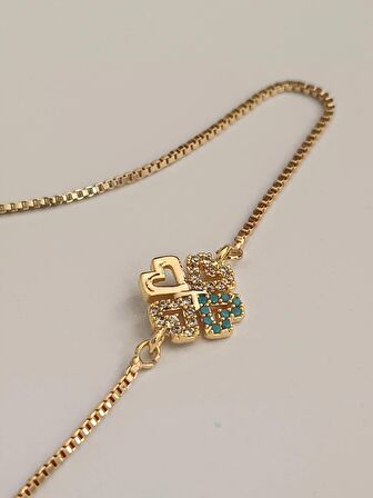 Luna Jewelry Kadın Gold Renkli Kalp Desenli Zirkon Taşlı Asansör Ayarlanabilir Renk Atmaz Çelik Bileklik