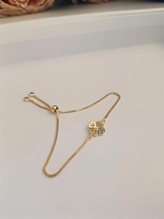 Luna Jewelry Kadın Gold Renkli Kalp Desenli Zirkon Taşlı Asansör Ayarlanabilir Renk Atmaz Çelik Bileklik