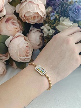 Luna Jewelry Kadın Gold Renkli Baget Model Zirkon Taşlı Dorika Zincir Renk Atmaz Çelik Bileklik