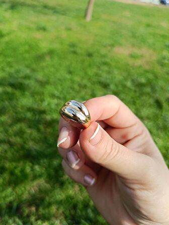 Luna Jewelry Kadın Gold Renk Bombeli Ayarlanabilir 316 L Çelik Yüzük