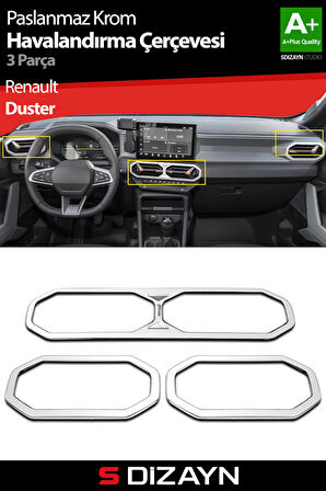 S-Dizayn Renault Duster Krom Havalandırma Çerçevesi 3 Prç. 2024 Üzeri A+ Kalite