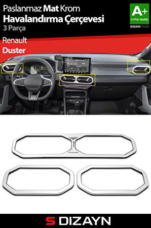 S-Dizayn Renault Duster Krom Havalandırma Çerçevesi 3 Prç. 2024 Üzeri (Mat Krom) A+ Kalite