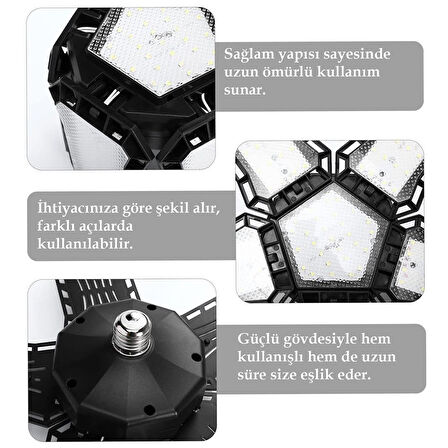 Ayt Ledx Ayarlanabilir Açılı 5 Kanatlı 148 Smd Ledli Galaxy Projektör Işığı 60W 6600 Lumen E27 Duy Ampul 32Cm Çap