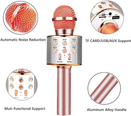 Handheld Kırmızı Kablosuz USB Karaoke Hoparlör Mikrofon Bluetooth