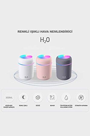 Oda Araç Aroma Difüzörü Buhar Makinesi Işıklı Hava Nemlendirici H2O Humidifier Beyaz