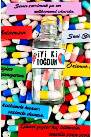 20 Adet Güncel Aşk Sözü Yazılı Kapsül Doğum günü özel şişede Sevgiliye Hediyelik D.G.Kapscam